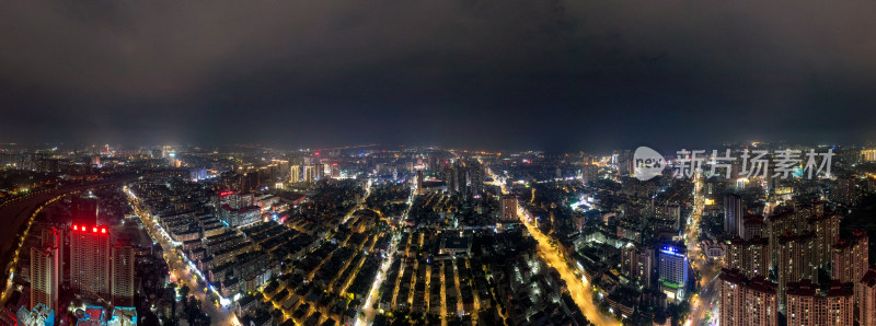 广西钦州城市夜景航拍全景图