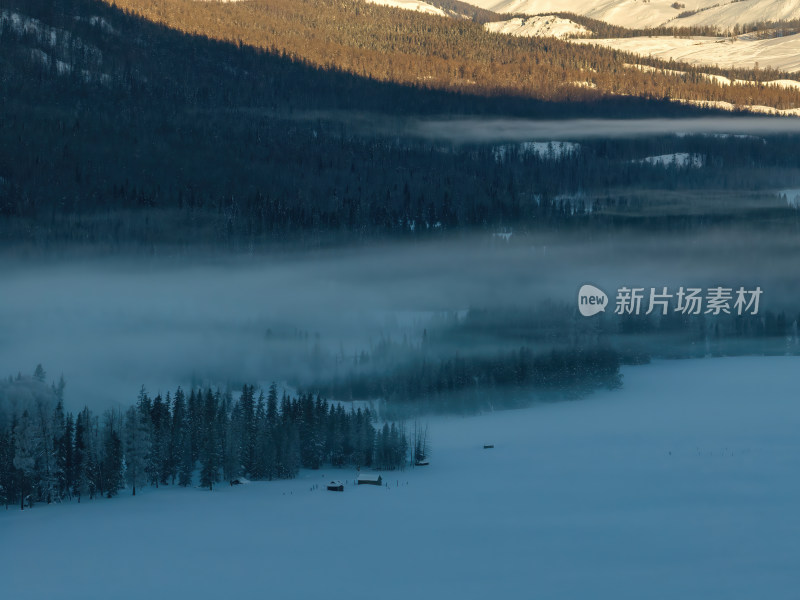 新疆北疆阿勒泰喀纳斯冬季雪景童话世界航拍