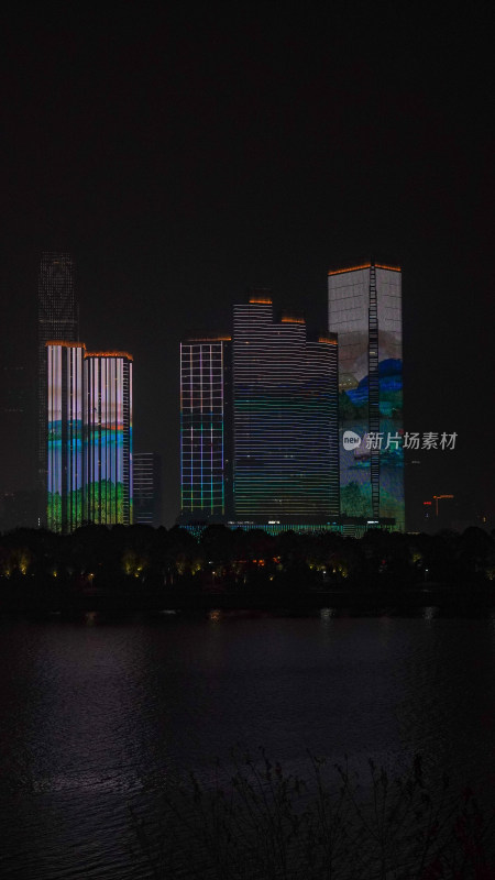 湖南长沙夜景灯光航拍摄影图