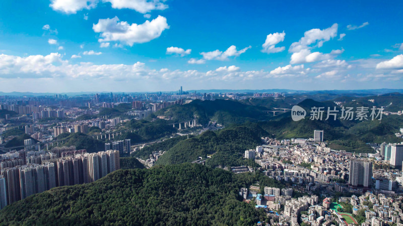 贵州贵阳城市建设高楼大厦蓝天白云航拍图