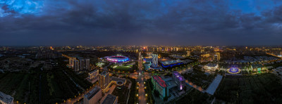 河北沧州城市夜景航拍全景图