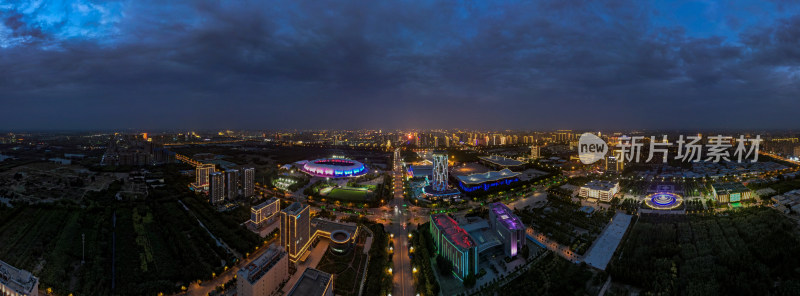 河北沧州城市夜景航拍全景图