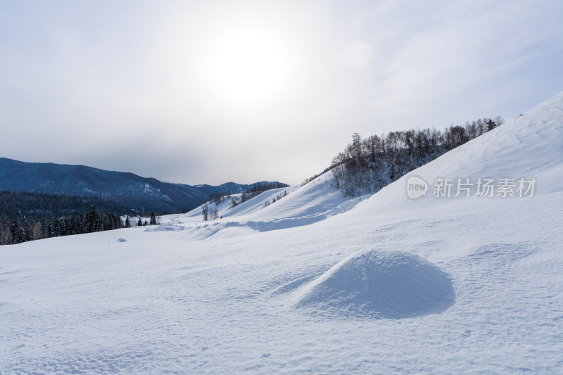 中国新疆阿勒泰禾木冬季雪景白雪覆盖的禾木