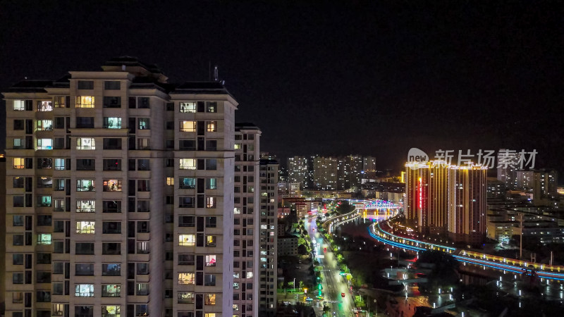 甘肃定西城市夜景灯光航拍图