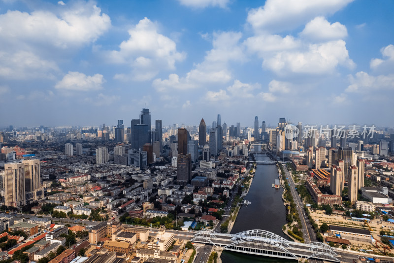 天津海河风景线城市天际线建筑风光航拍