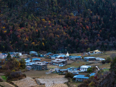 云南香格里拉雨崩村梅里雪山秋色高空航拍