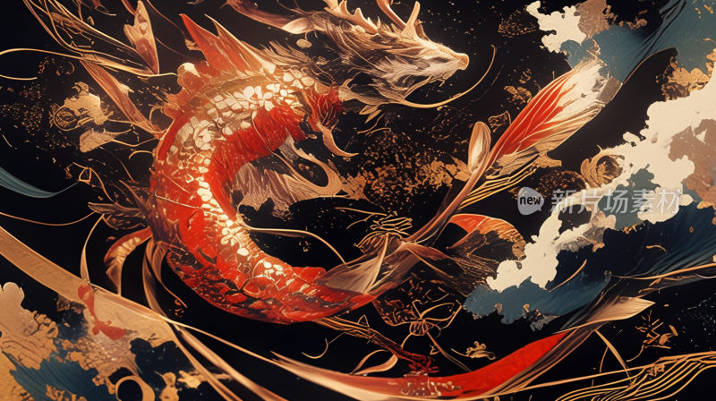 中式风格龙元素插画素材