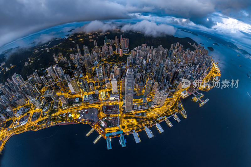 香港维多利亚港CBD中环夜景日出高空航拍