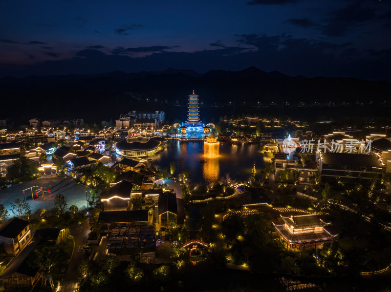 江西上饶网红景点婺女洲日落夜景航拍