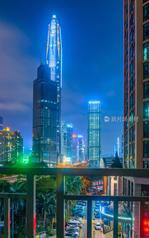 深圳福田CBD城市摩天大楼建筑夜景灯光