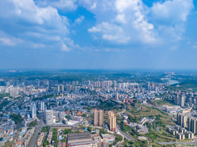 四川内江城市大景蓝天白云航拍图