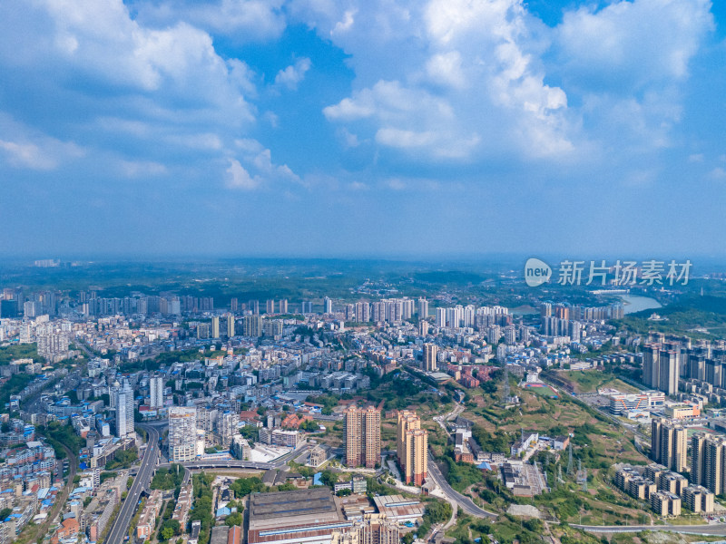 四川内江城市大景蓝天白云航拍图