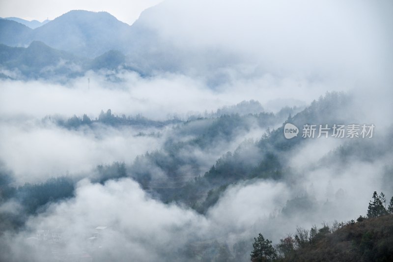 重庆酉阳：雾气中的山村田园