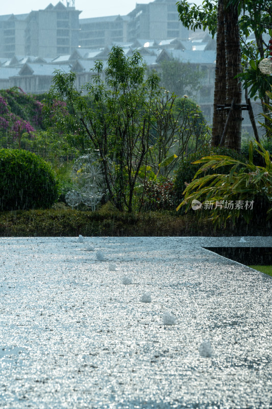 雨天户外园林景观