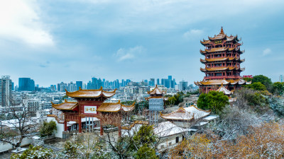 中国武汉城市名片地标建筑黄鹤楼及景区