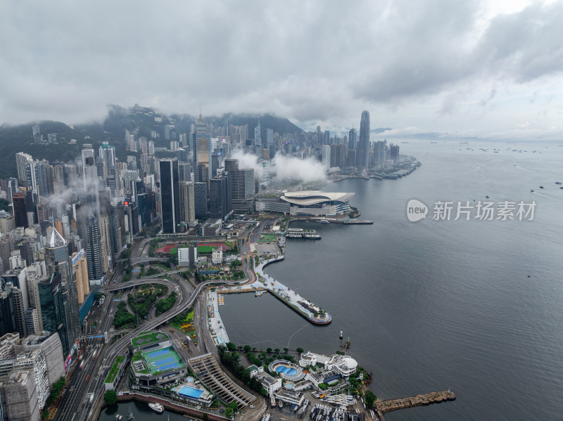 香港维多利亚港CBD中环夜景日出高空航拍