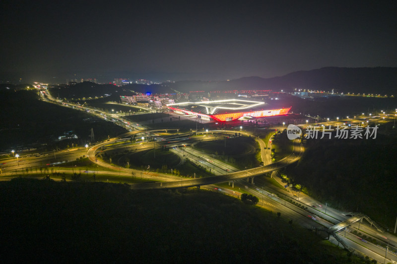 重庆科学会堂夜景航拍