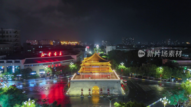 甘肃张掖钟鼓楼夜景航拍摄影图