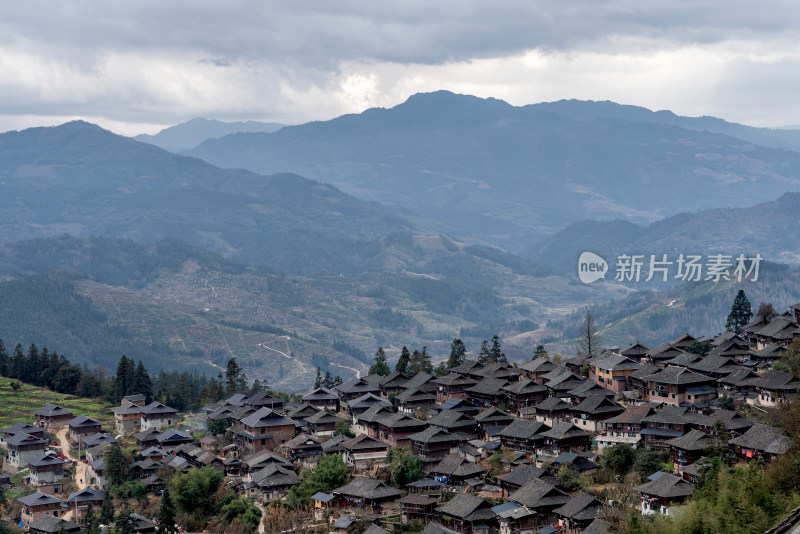 贵州岜沙苗寨民居建筑航拍