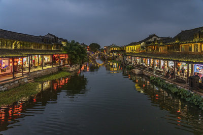 浙江嘉兴西塘古镇江南水乡夜景