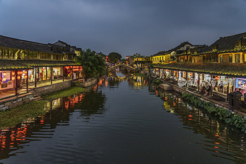 浙江嘉兴西塘古镇江南水乡夜景