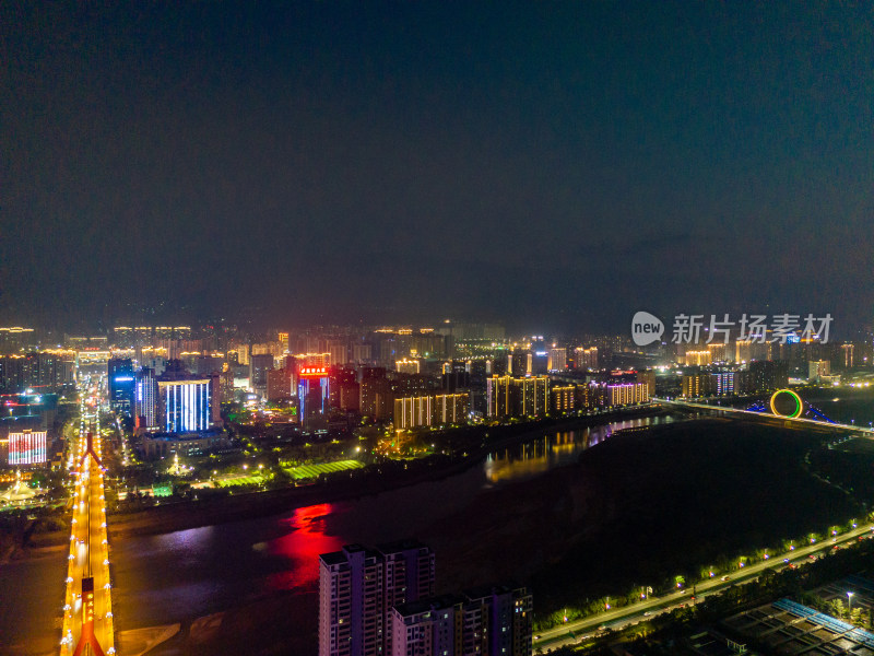 陕西宝鸡城市夜景灯光航拍图