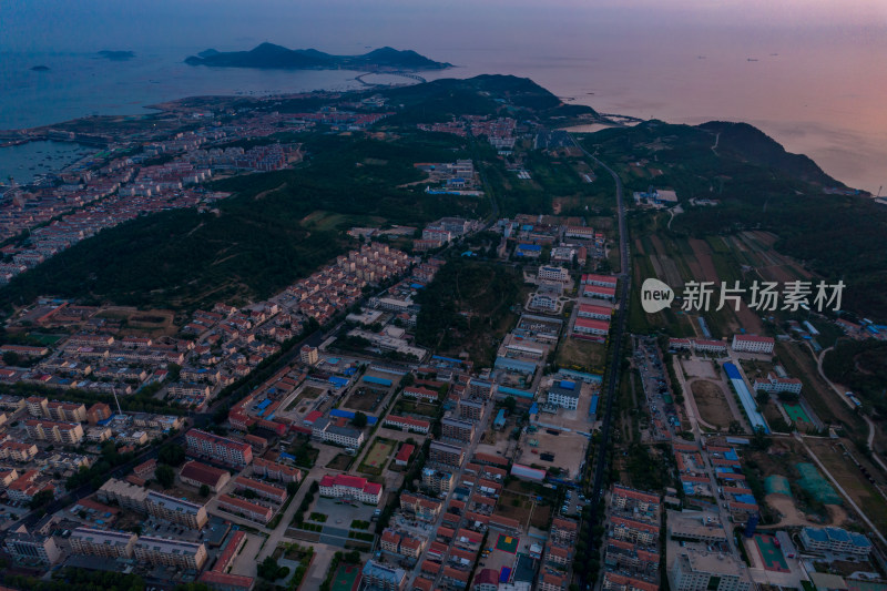 海上日出彩霞航拍摄影图山东长岛