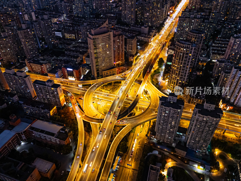 航拍上海鲁班路立交桥夜景