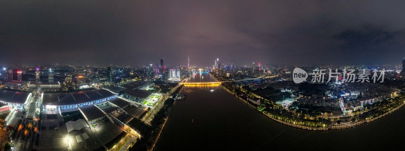 广东广州城市夜景灯光航拍全景图