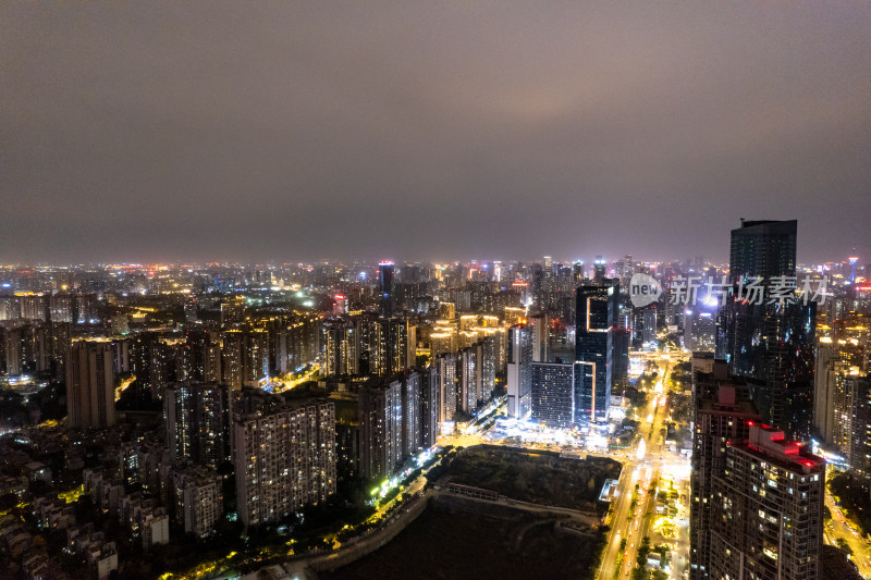 四川成都城市夜景灯光航拍图