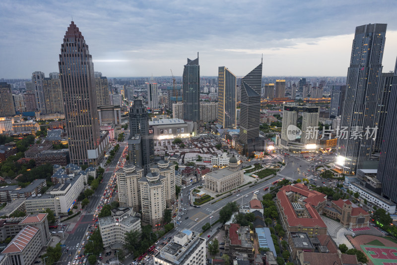 天津五大道文化旅游景区城市建筑夜景航拍