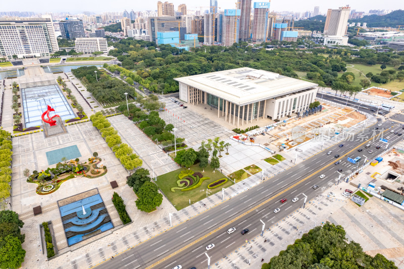 广东东莞市政府及周边建筑航拍摄影图