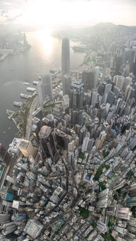 香港维多利亚港CBD中环夜景日出高空航拍