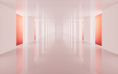 红色室内空间背景3D渲染