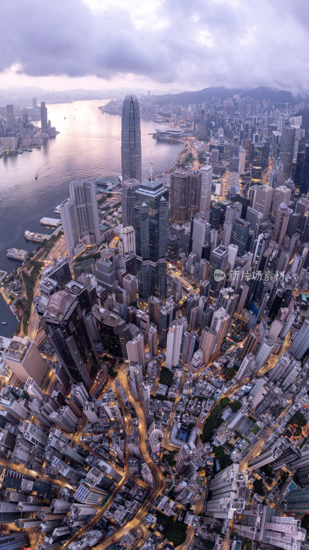 香港维多利亚港CBD中环夜景日出高空航拍