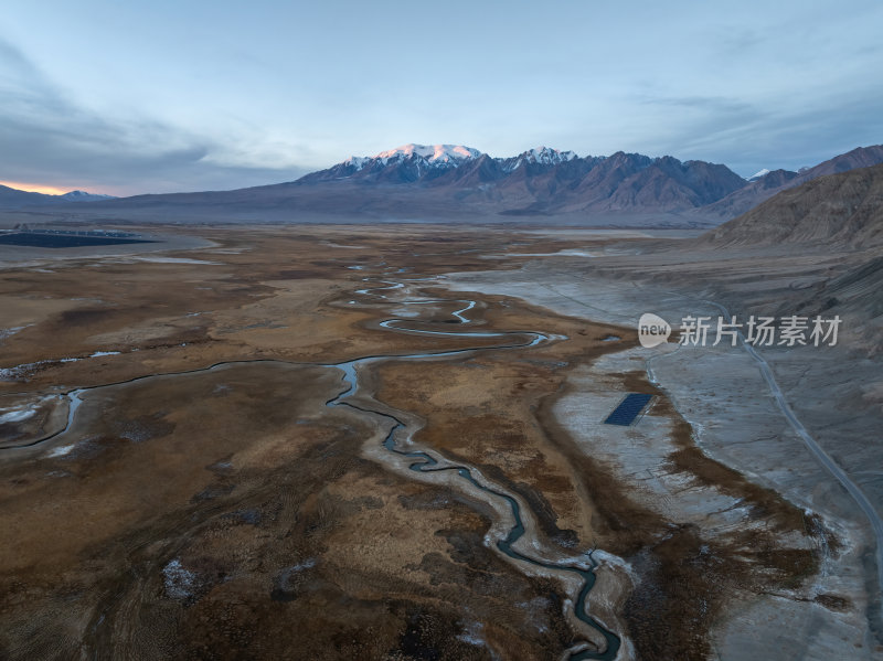 新疆喀什塔县帕米尔高原塔合曼湿地河道航拍