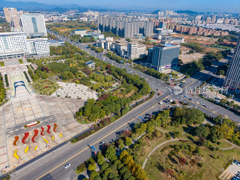 上饶市民广场周边建筑交通航拍图