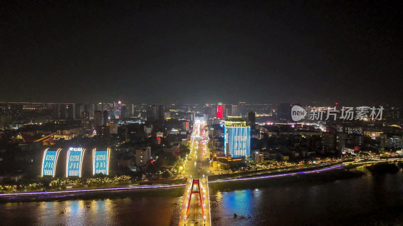 四川德阳城市夜景交通 航拍图