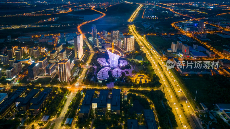 湖北武汉光谷未来科技楼城市夜晚航拍