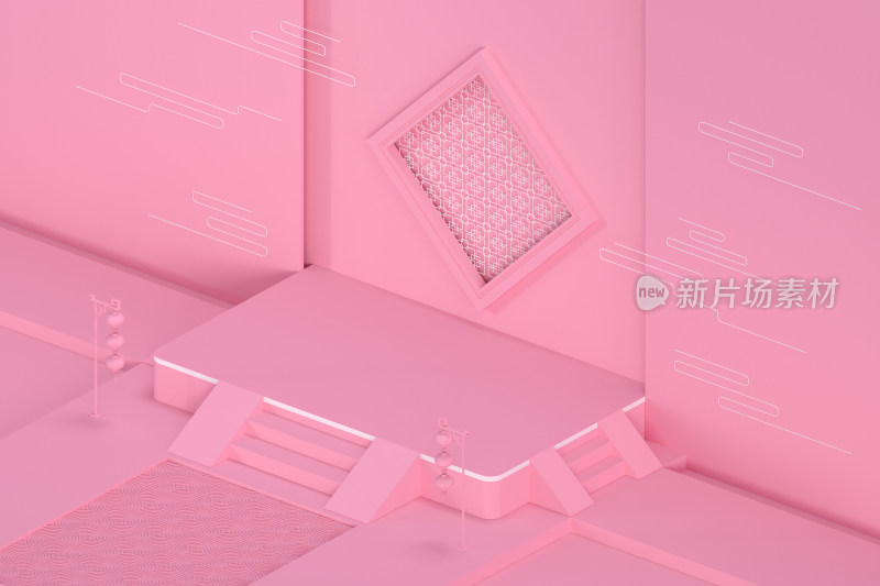 粉色中国风舞台 3D渲染