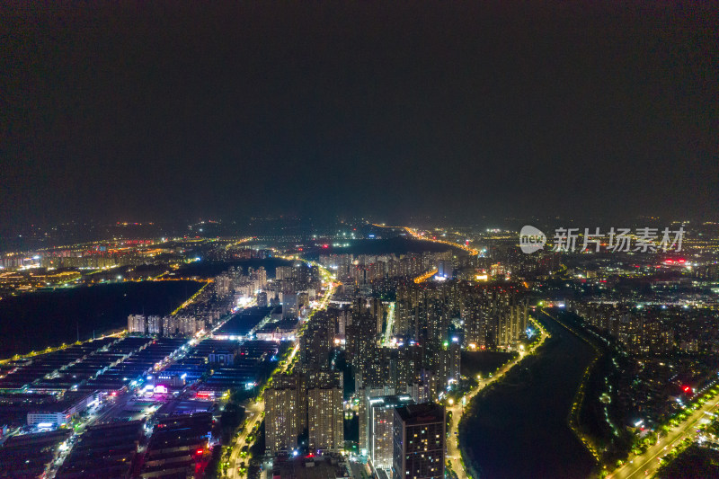 安徽蚌埠城市大景夜景灯光航拍图