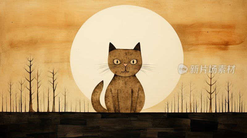 正面对着前方的卡通猫咪插图