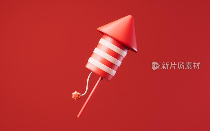 节日烟花爆竹与红色背景3D渲染