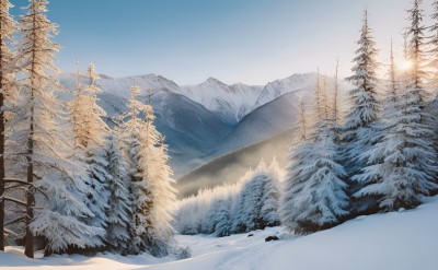 冬季森林白雪覆盖风景