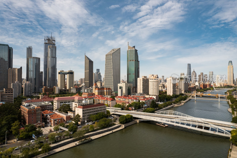 天津海河风景线小白楼商圈城市建筑风光航拍