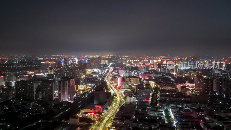 泉州城市夜景交通航拍图