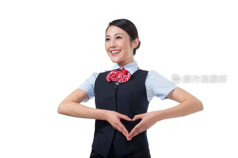 棚拍年轻女服务员做手势