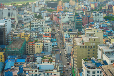 西双版纳城市建筑街道俯瞰景象