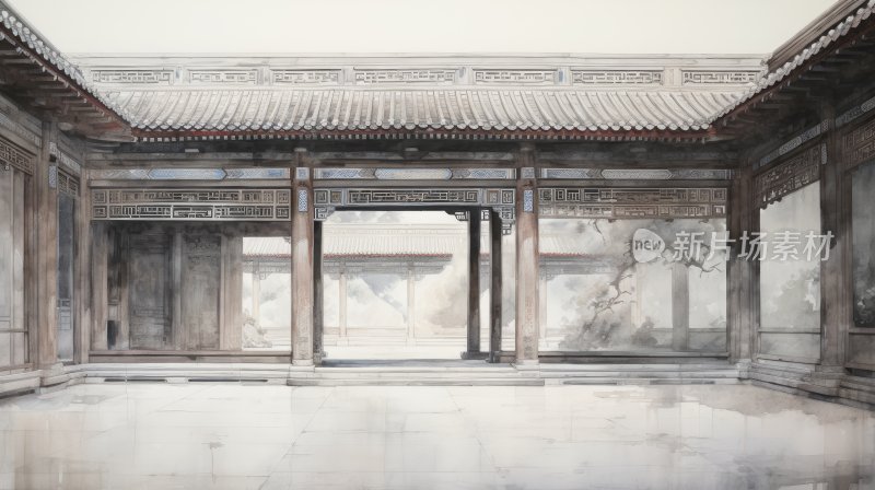中国传统水墨画，北京紫禁城