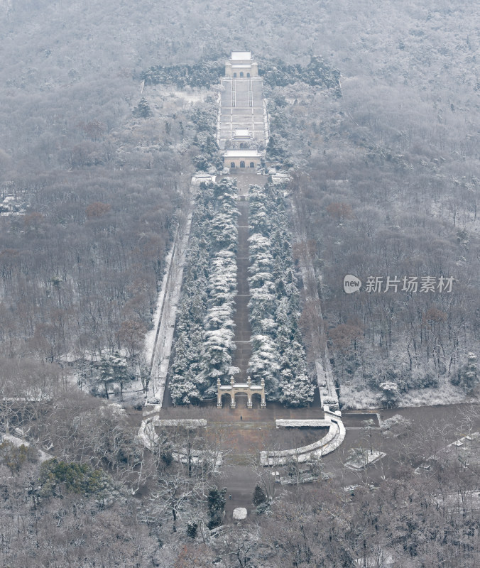 雪景中的宏伟建筑，树木环绕的壮观景象